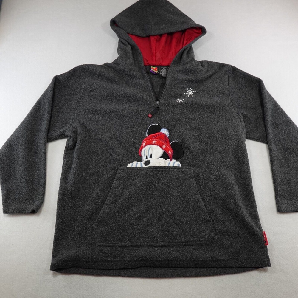 Walt Disney 18w/20w Embroidered Mickey‎ Mouse Gray Fleece Quarter Zip Snowflake